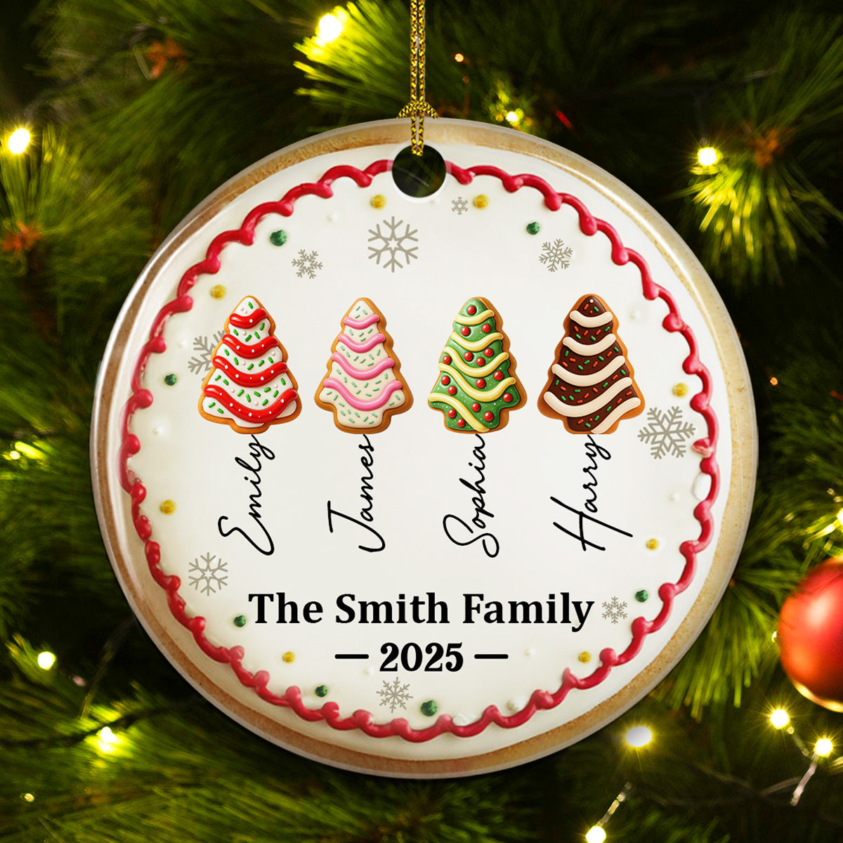 Family Christmas Cake Names - Personalized Custom 3D Effect Ceramic Ornament
