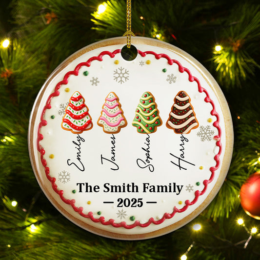 Family Christmas Cake Names - Personalized Custom 3D Effect Ceramic Ornament