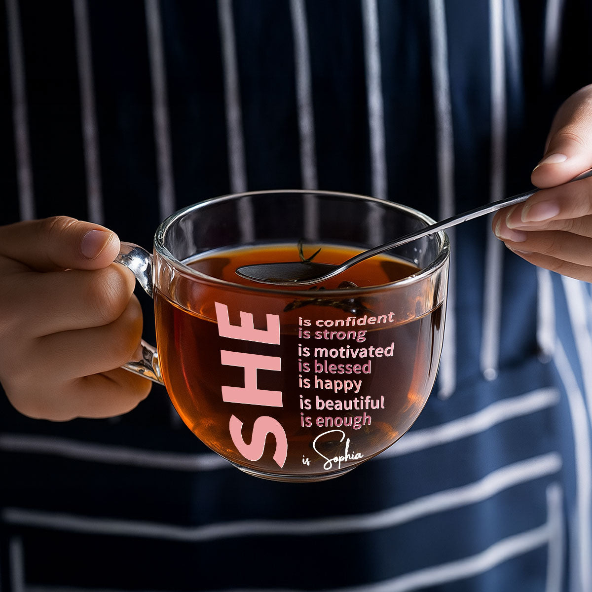 She Is Beautiful - Personalized Custom Glass Tea Cup