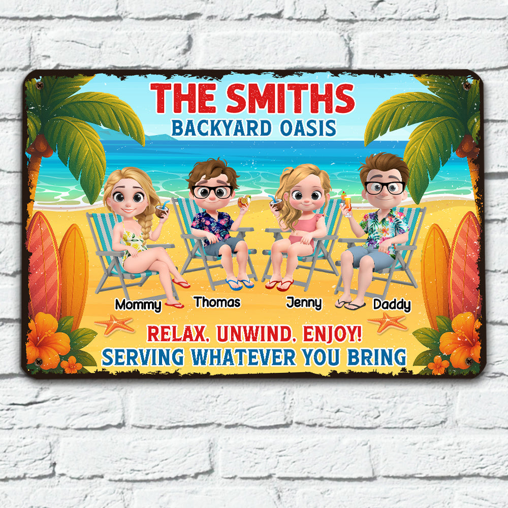 Welcome To Our Family Backyard Oasis - Personalized Custom Metal Sign