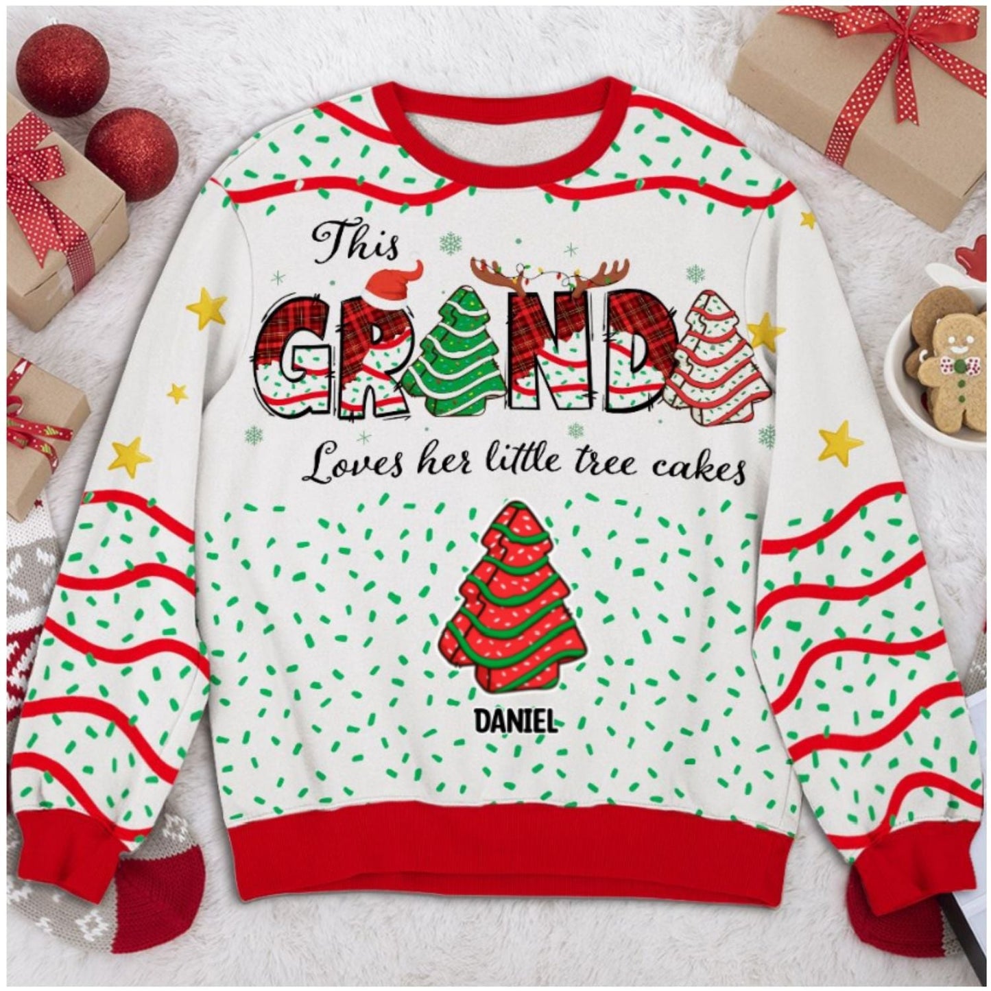 Grandma Christmas Tree Cake - Personalized Custom All-Over-Print Sweatshirt