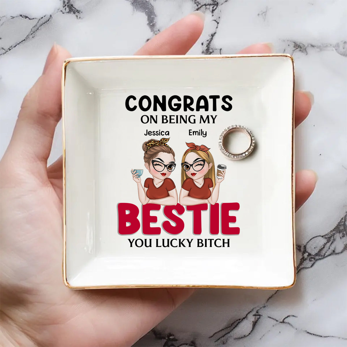 Congrats On Being My Bestie - Personalized Custom Jewelry Dish