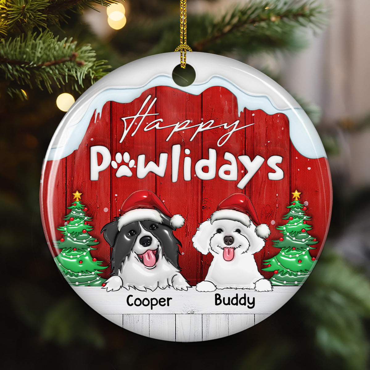 Happy Holiday To Our Dogs - Personalized Custom 3D Inflated Effect Ceramic Ornament