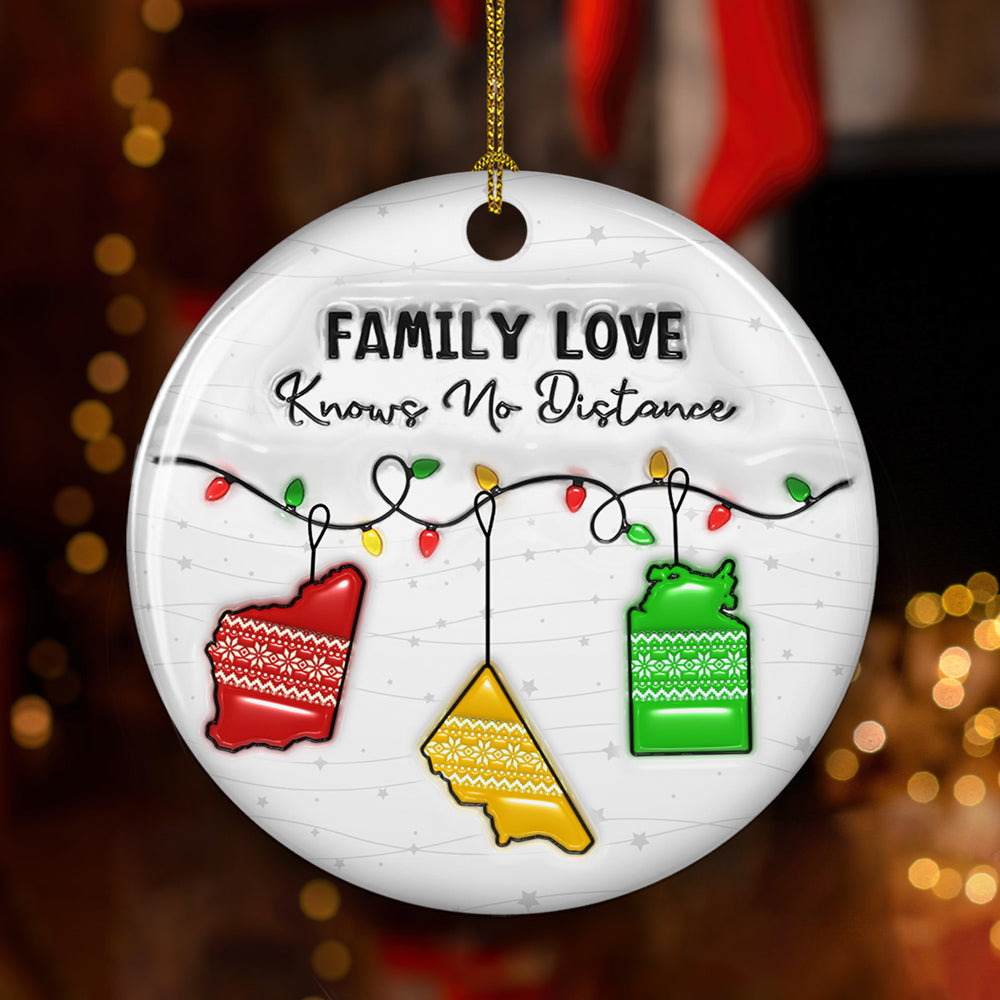 Family Love Knows No Distance Australia Version - Personalized Custom 3D Inflated Effect Ceramic Ornament