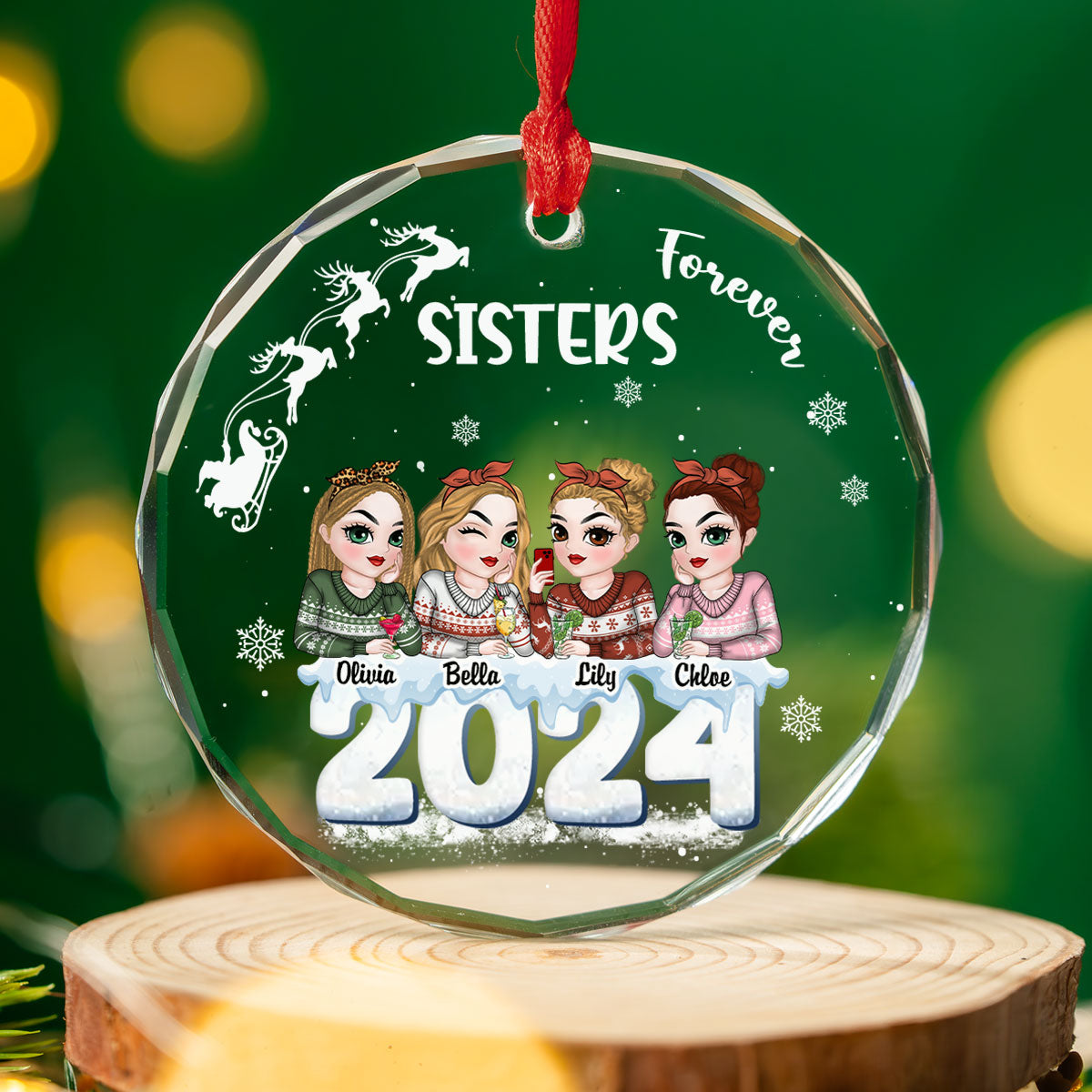 Besties Together 2024 - Personalized Custom Glass Ornament