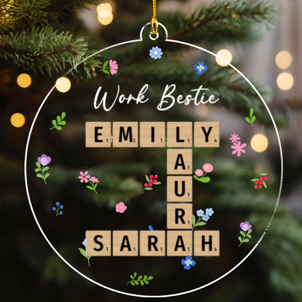 Besties Coworker Crossword Art - Personalized Custom Acrylic Ornament