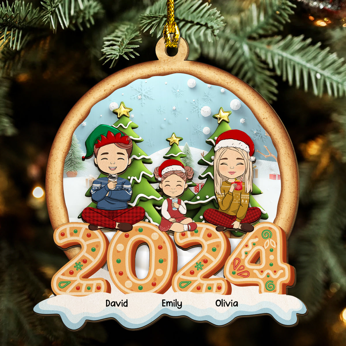 Family Cookies Christmas 2024 -  Personalized Custom 2-Layered Wood Ornament