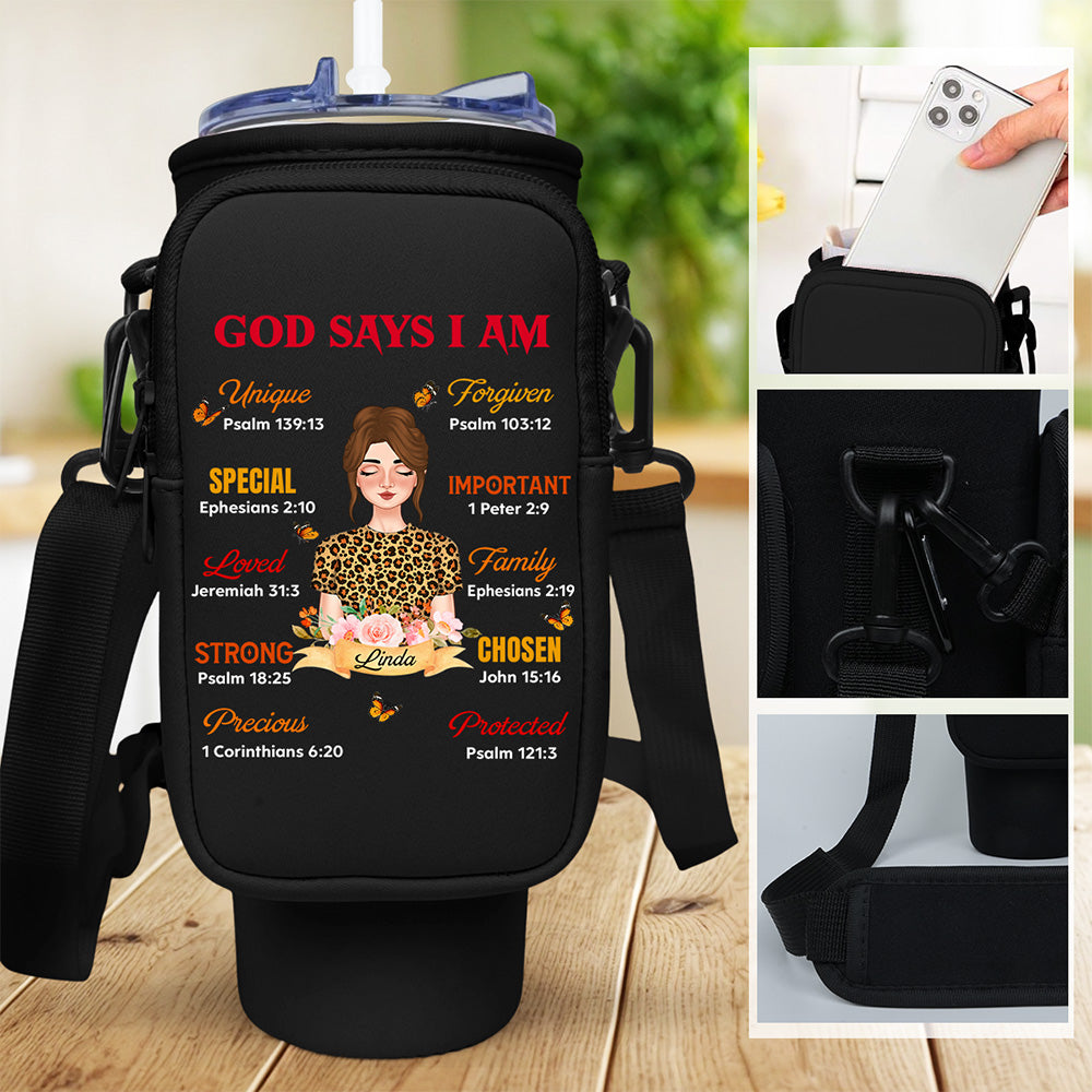 God Says I Am - Personalized Custom 40oz Water Bottle Carrier Bag