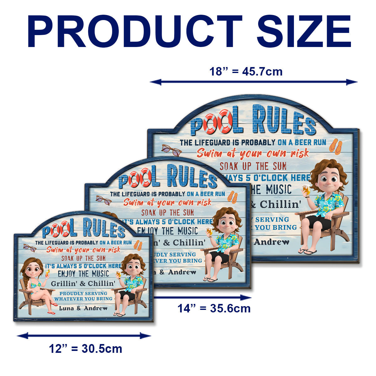 Pool Rules Swim At Your Own Risk Grilling Family - Personalized Custom Wood Sign