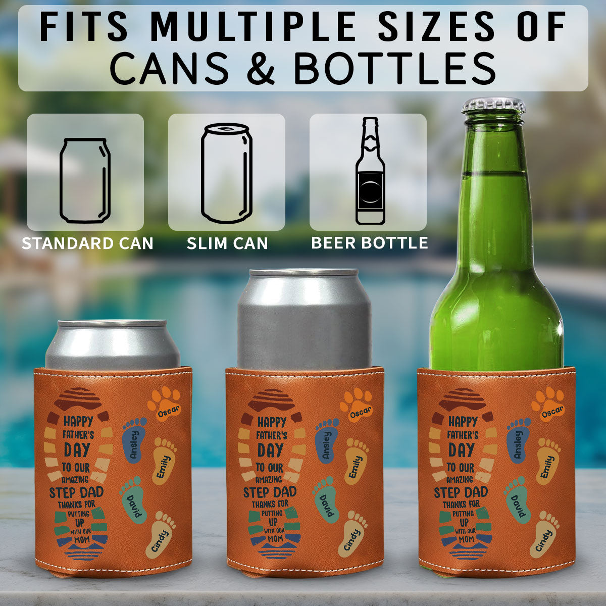 Amazing Step Dad - Personalized Custom Leather Can Cooler Holder