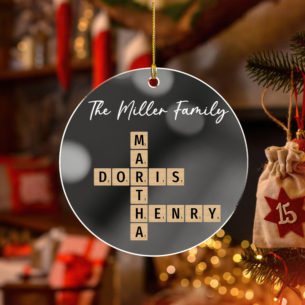 Family Besties Coworker Crossword Art - Personalized Custom Mirrored Acrylic Ornament