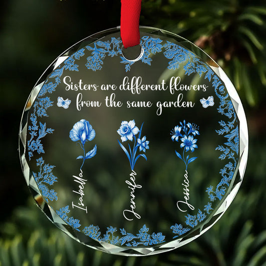 Bestie Flowers Toile De Jouy Style - Personalized Custom Glass Ornament