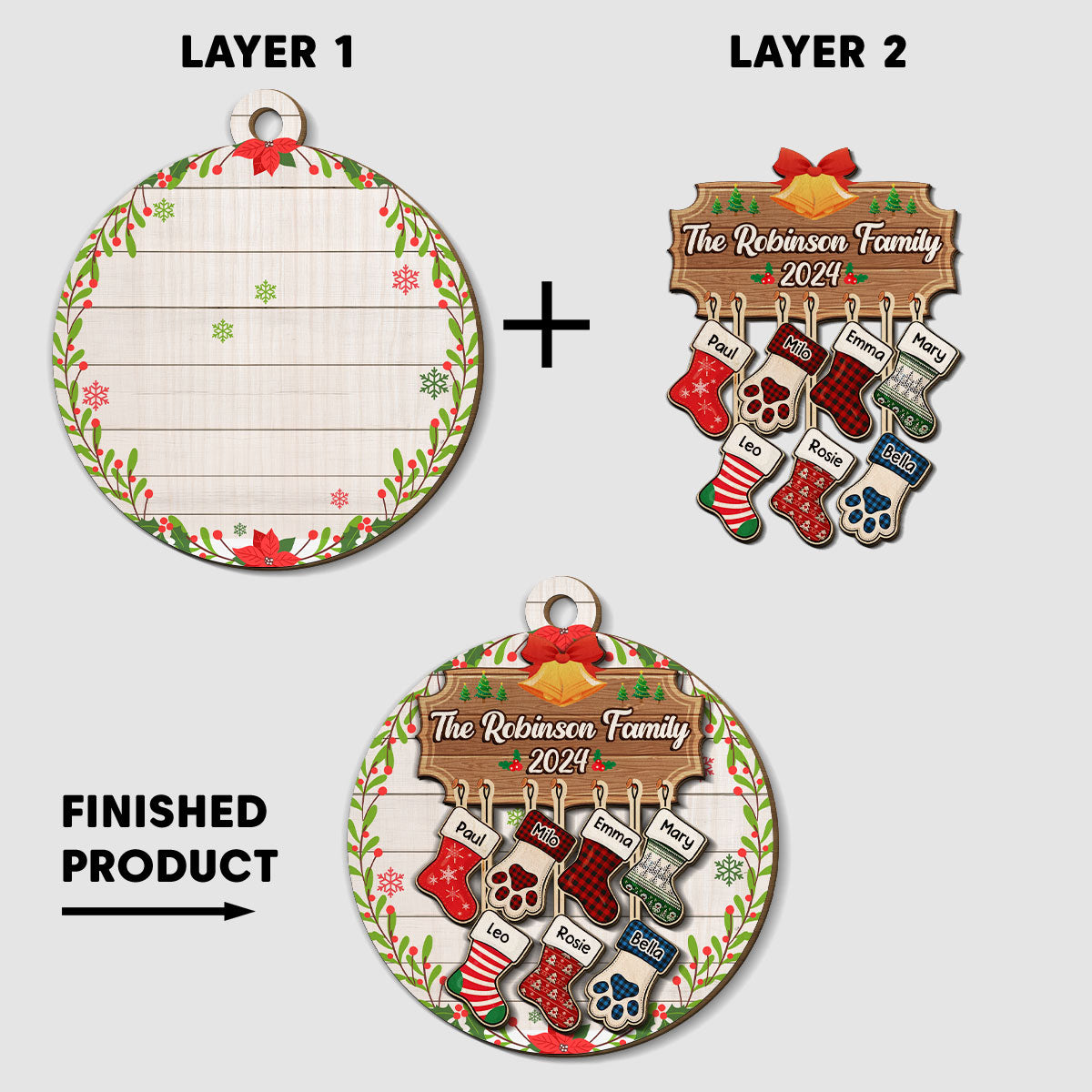 Lovely Family With Pet - Personalized Custom Freeshape 2-Layered Wood Ornament