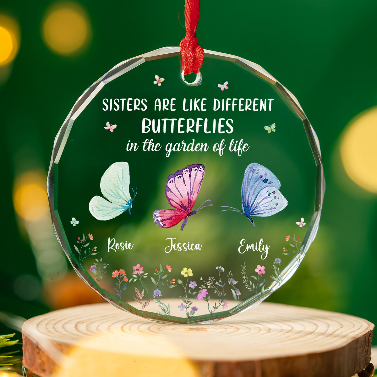 Sisters Are Like Different Butterflies - Personalized Custom Glass Ornament