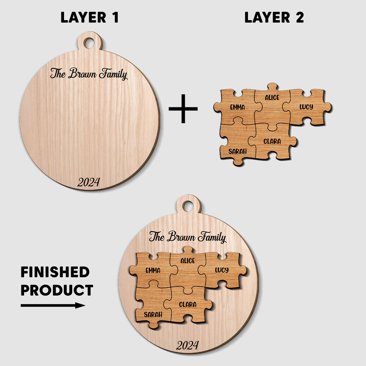 Piece Of Family - Personalized Custom Freeshape 2-Layered Wood Ornament