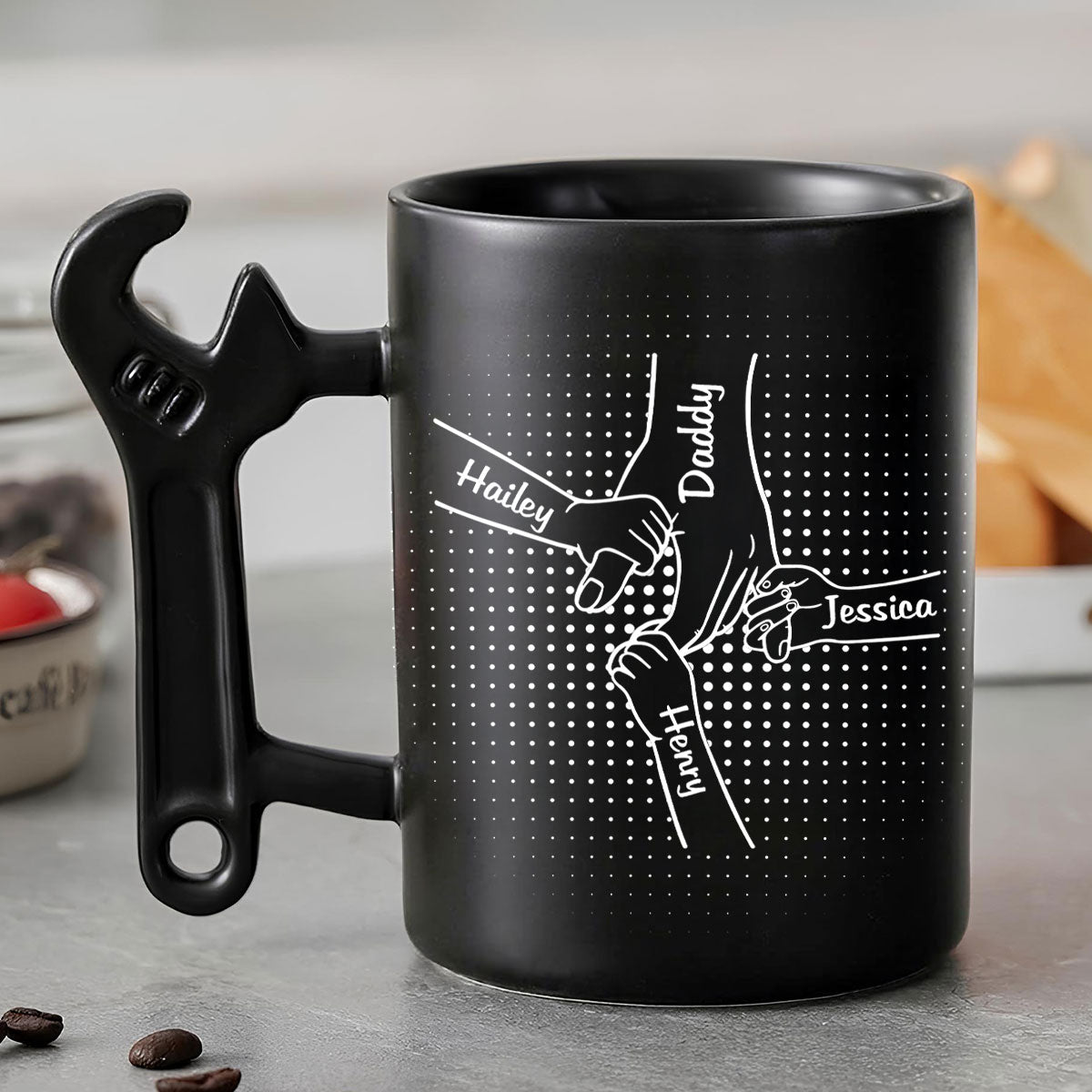 Hand In Hand With Daddy â€?Personalized Custom Wrench Handle Mug