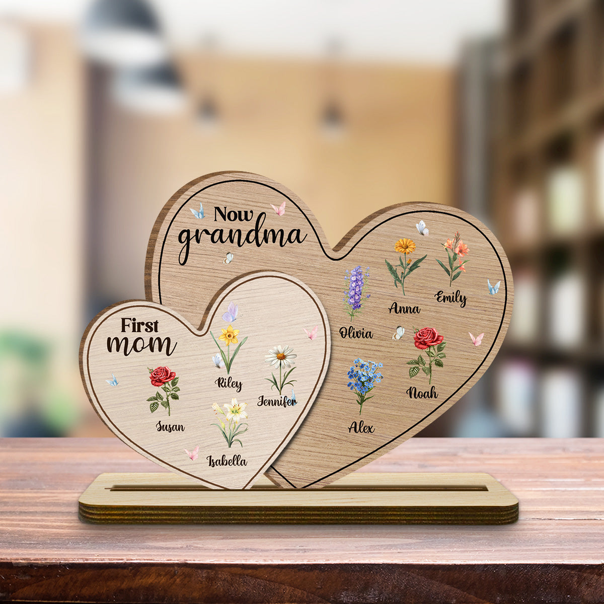 First Mom Now Grandma - Personalized Custom 2-Layer Wood Plaque With Flat Base