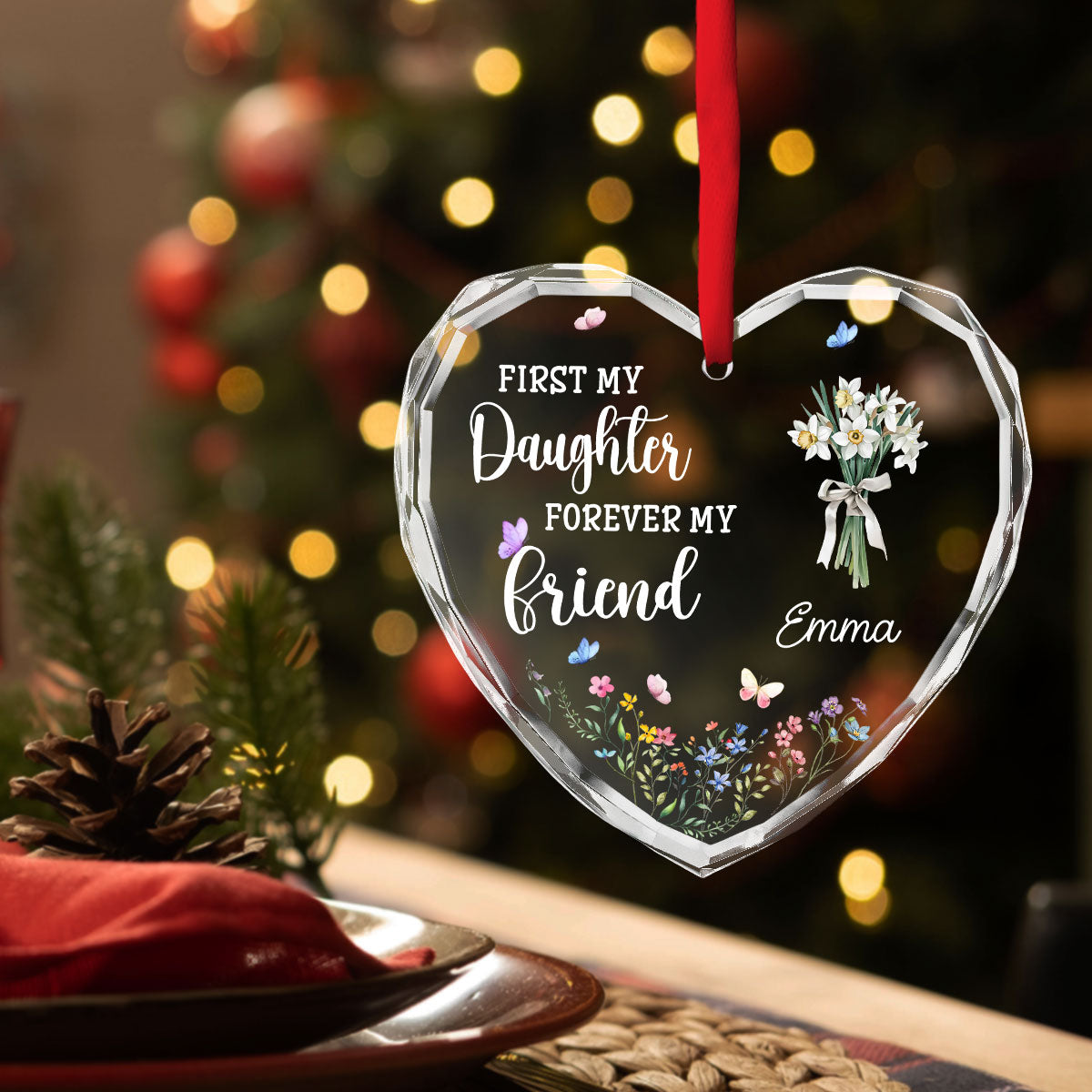 First My Daughter Forever My Friend - Personalized Custom Glass Ornament
