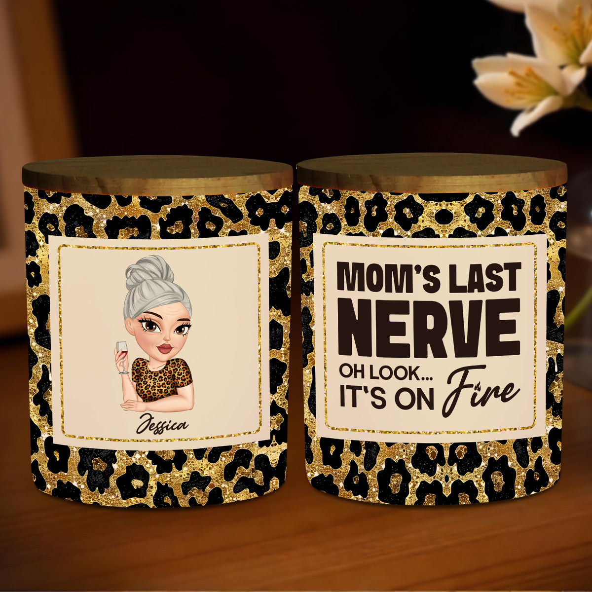 Mom Last Nerve - Personalized Custom Glass Jar With LED Candle