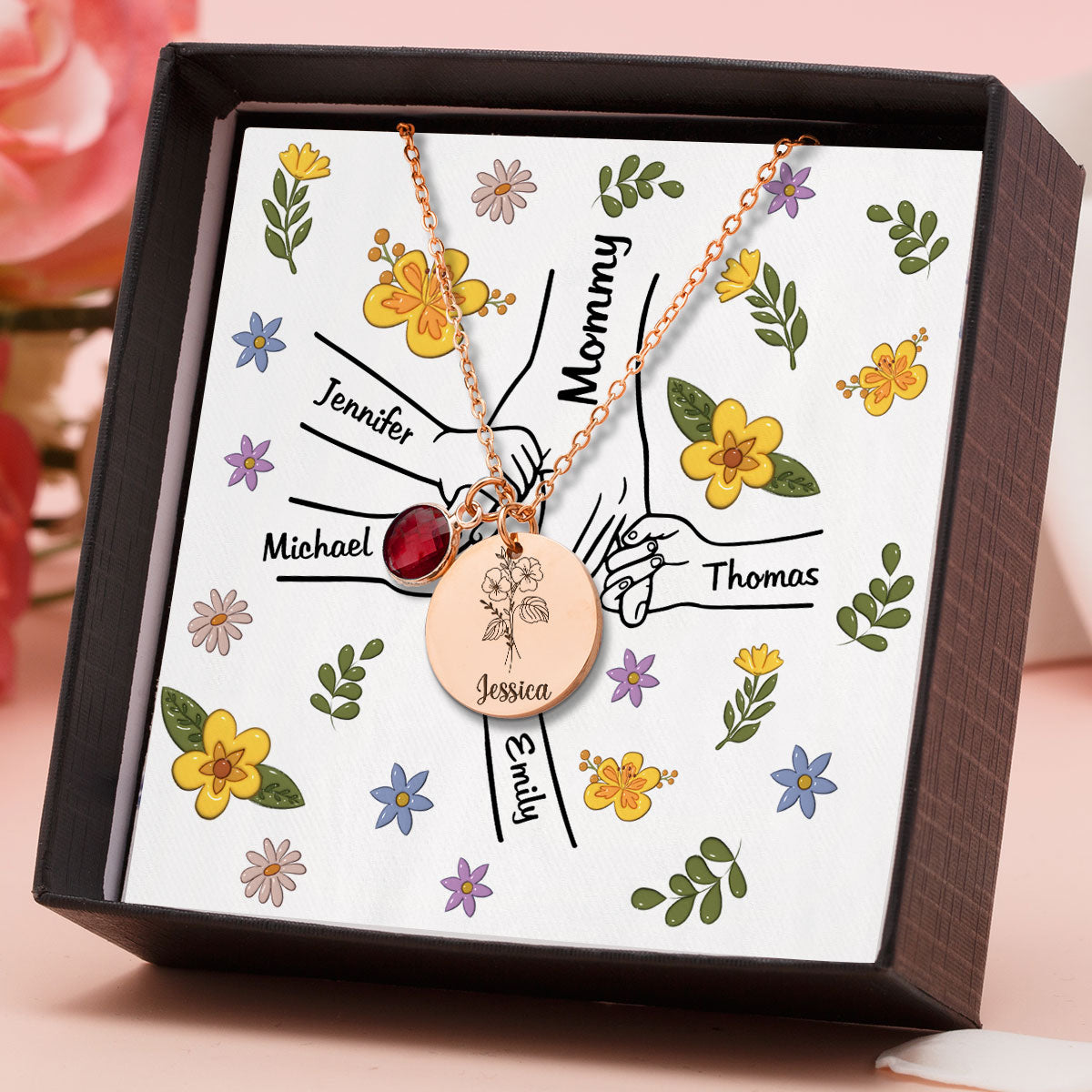 Hold My Hand - Personalized Custom Birthstone Necklace With Message Card