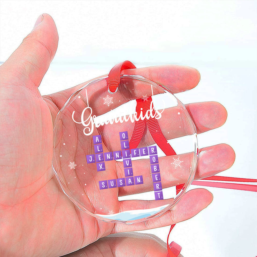 Grandkids Crossword Christmas - Personalized Custom Glass Ornament