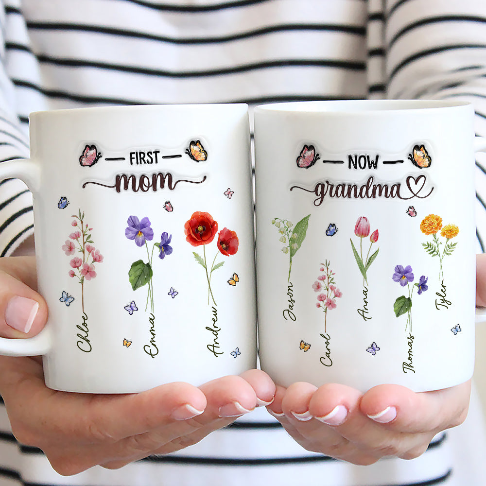 First Mom Now Grandma Flower Version - Personalized Custom 3D Inflated Effect Mug