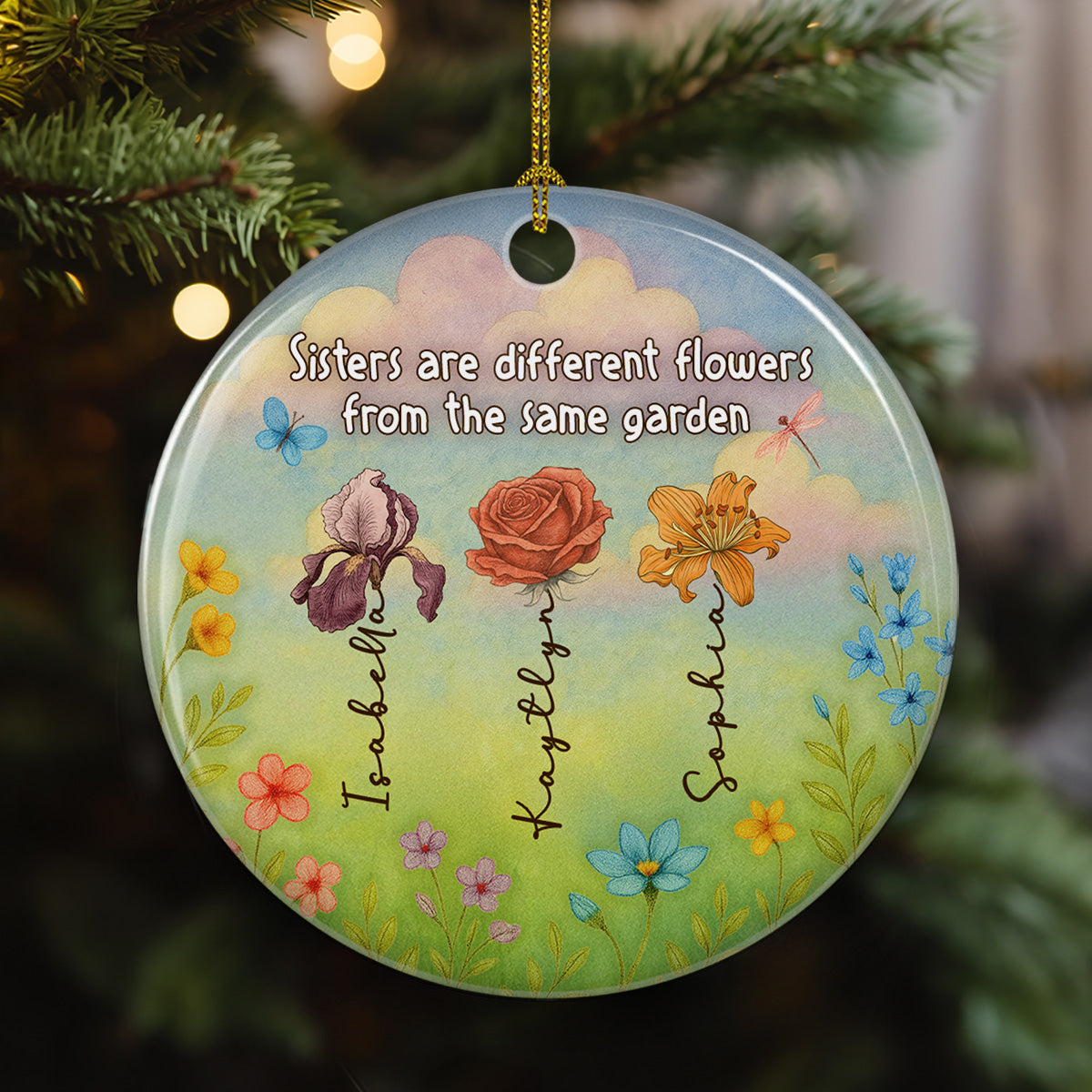 Sisters Shine Like Bright Flowers - Personalized Custom Ceramic Ornament