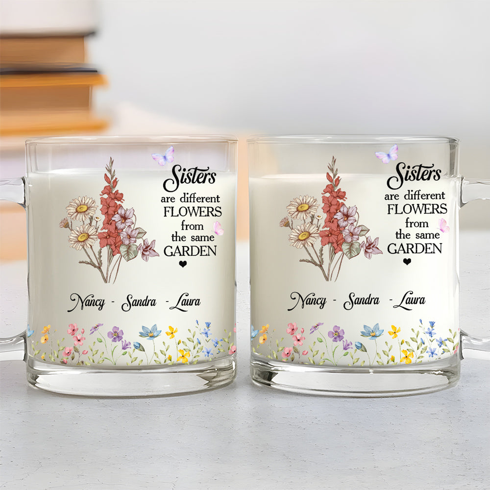 Floral Sisters Forever - Personalized Custom Glass Mug