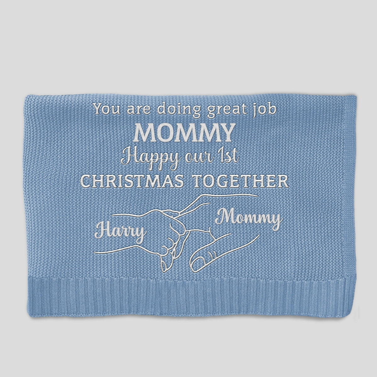 Christmas Together - Personalized Custom Embroidered Knitted Baby Blanket