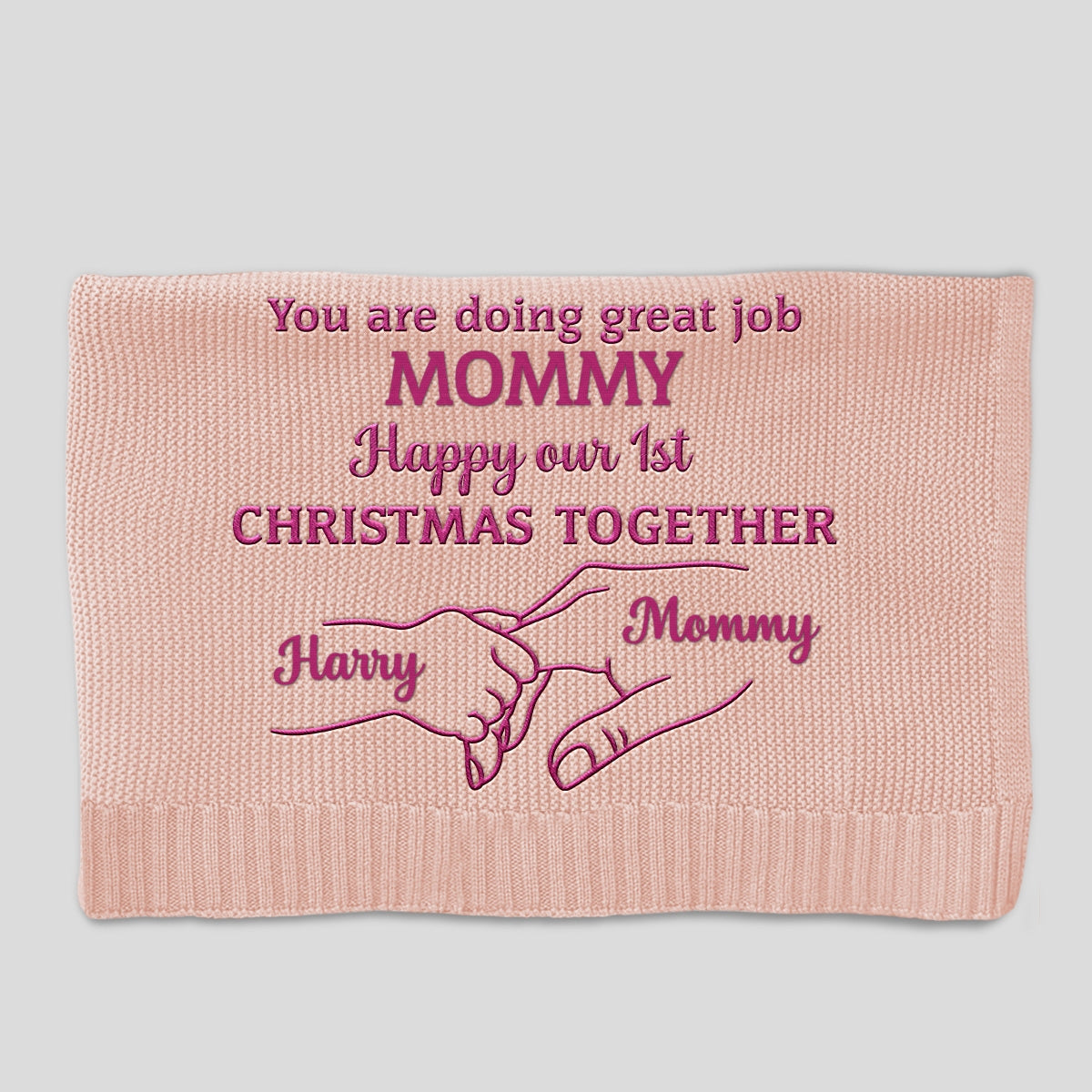 Christmas Together - Personalized Custom Embroidered Knitted Baby Blanket