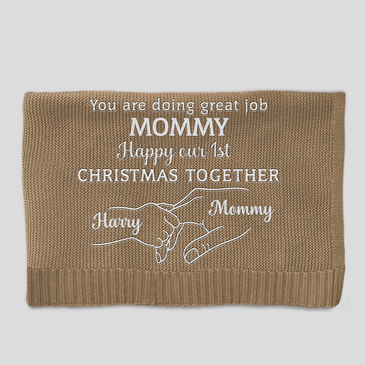 Christmas Together - Personalized Custom Embroidered Knitted Baby Blanket