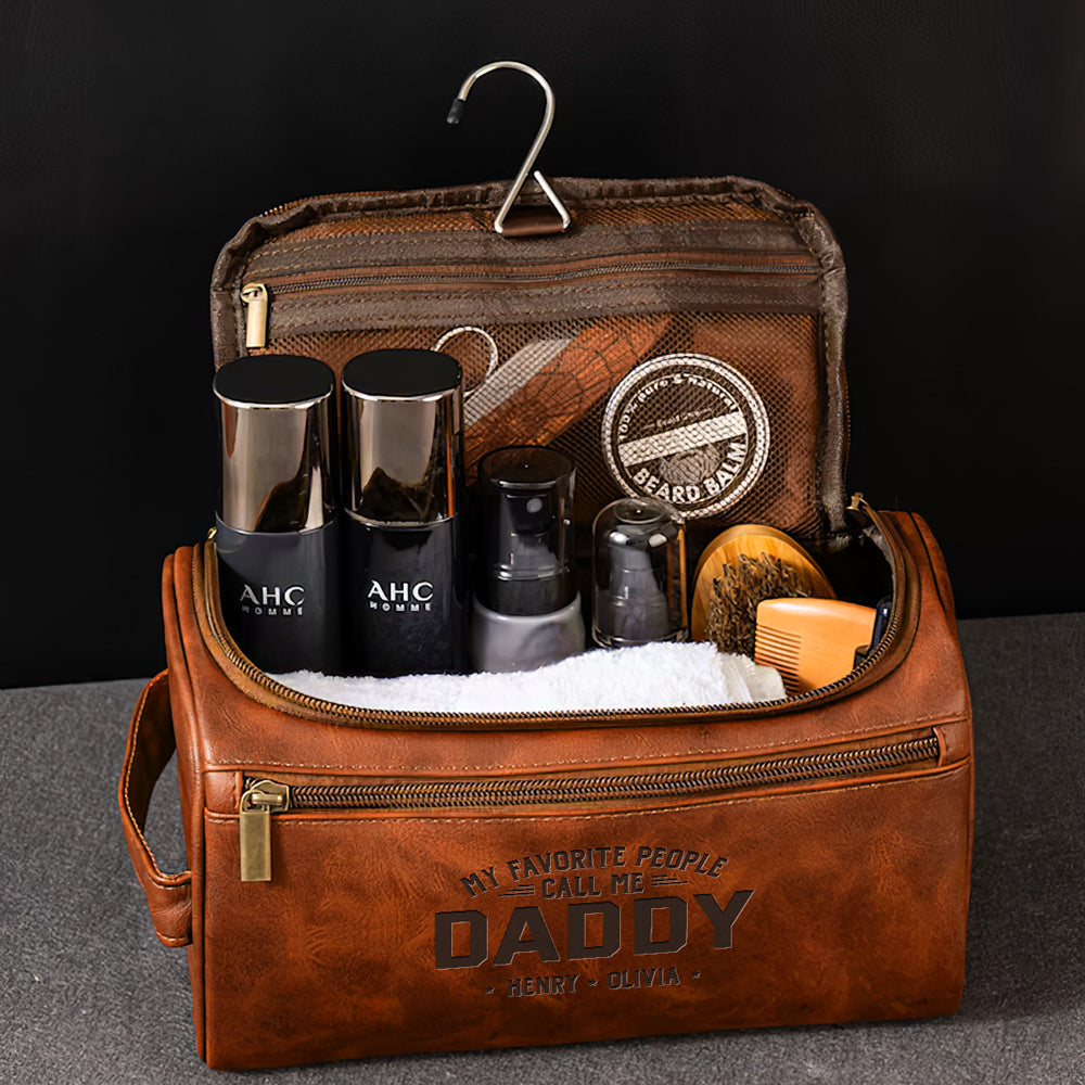 My Beloved People Call Me Daddy - Personalized Custom Engraved Leather Toiletry Bag