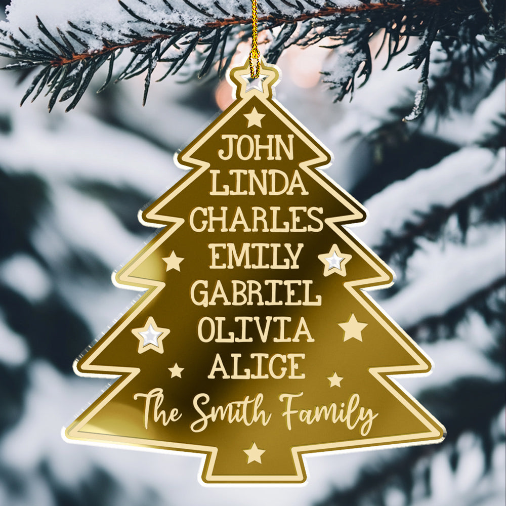 Christmas Tree Family Names - Personalized Custom Mirrored Acrylic Ornament