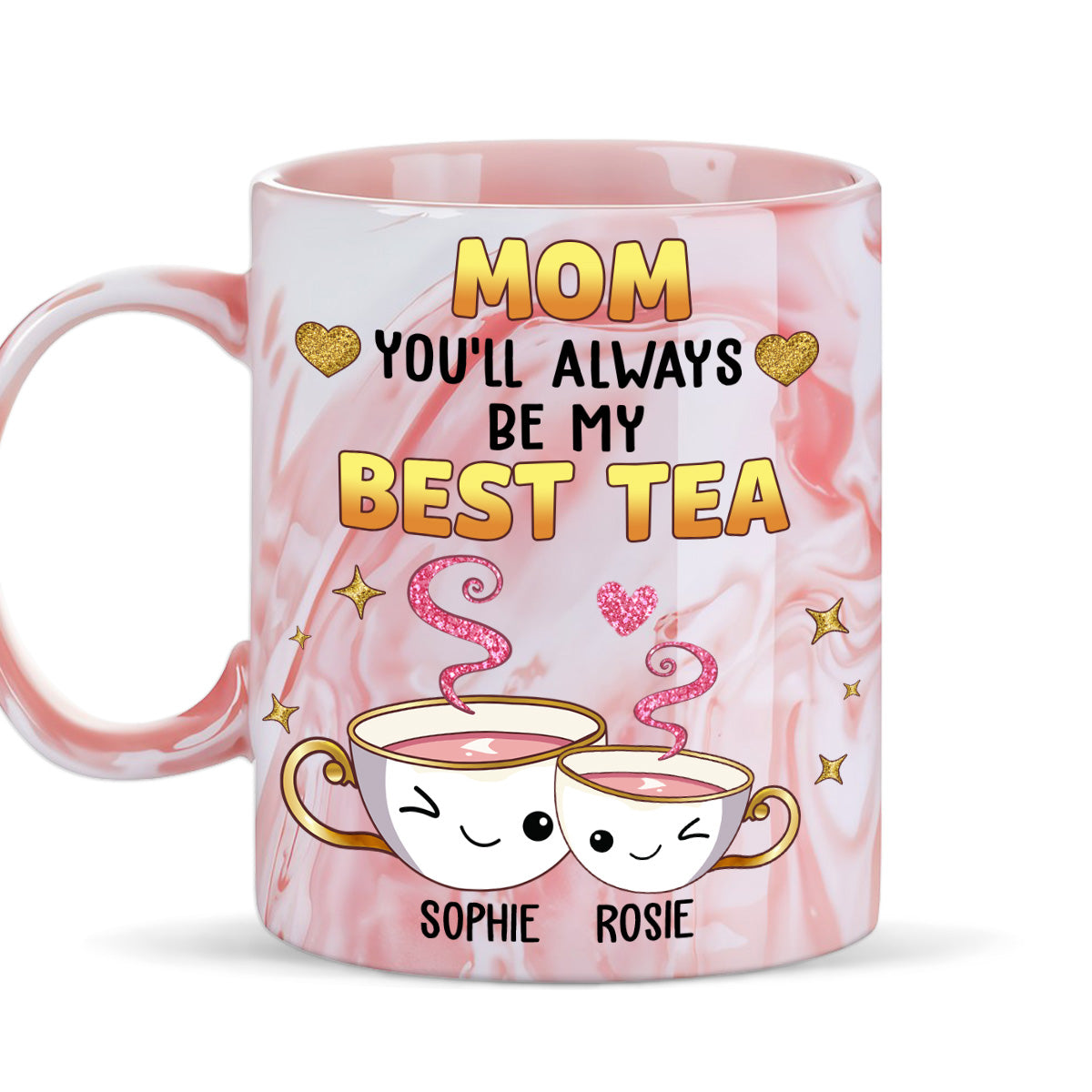 Mom Always Be My Best Tea Glitter - Personalized Custom Pink Marble Mug