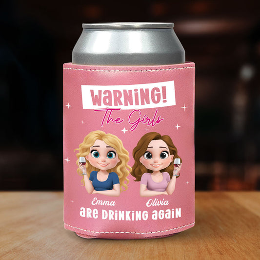 Drinking Alert - Personalized Custom Pink Leather Can Cooler Holder