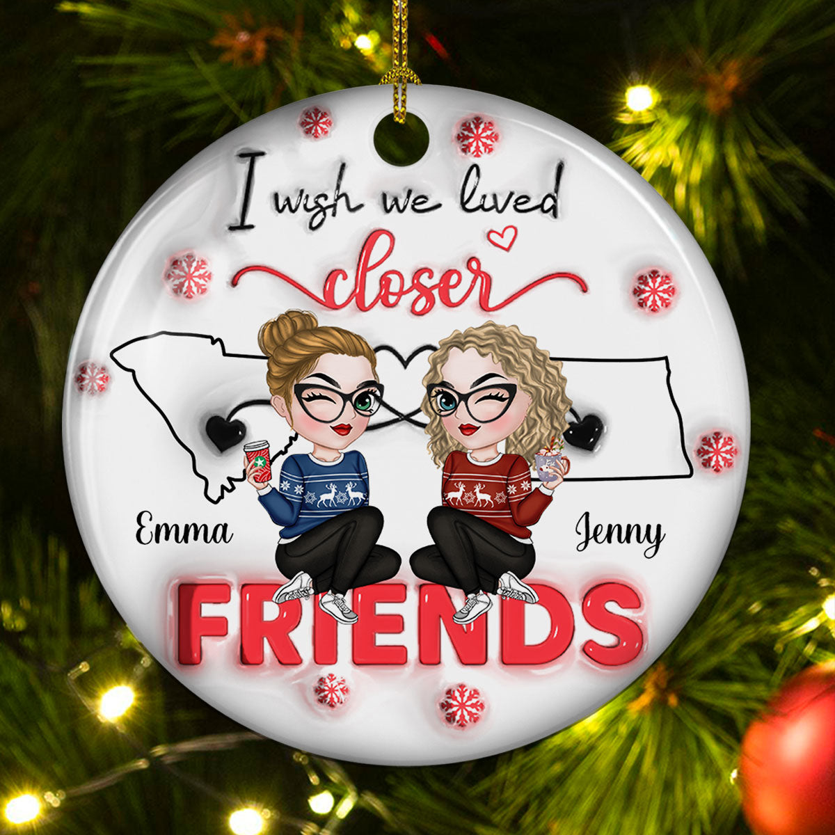 I Wish You Lived Next Door - Personalized Custom 3D Inflated Effect Ceramic Ornament