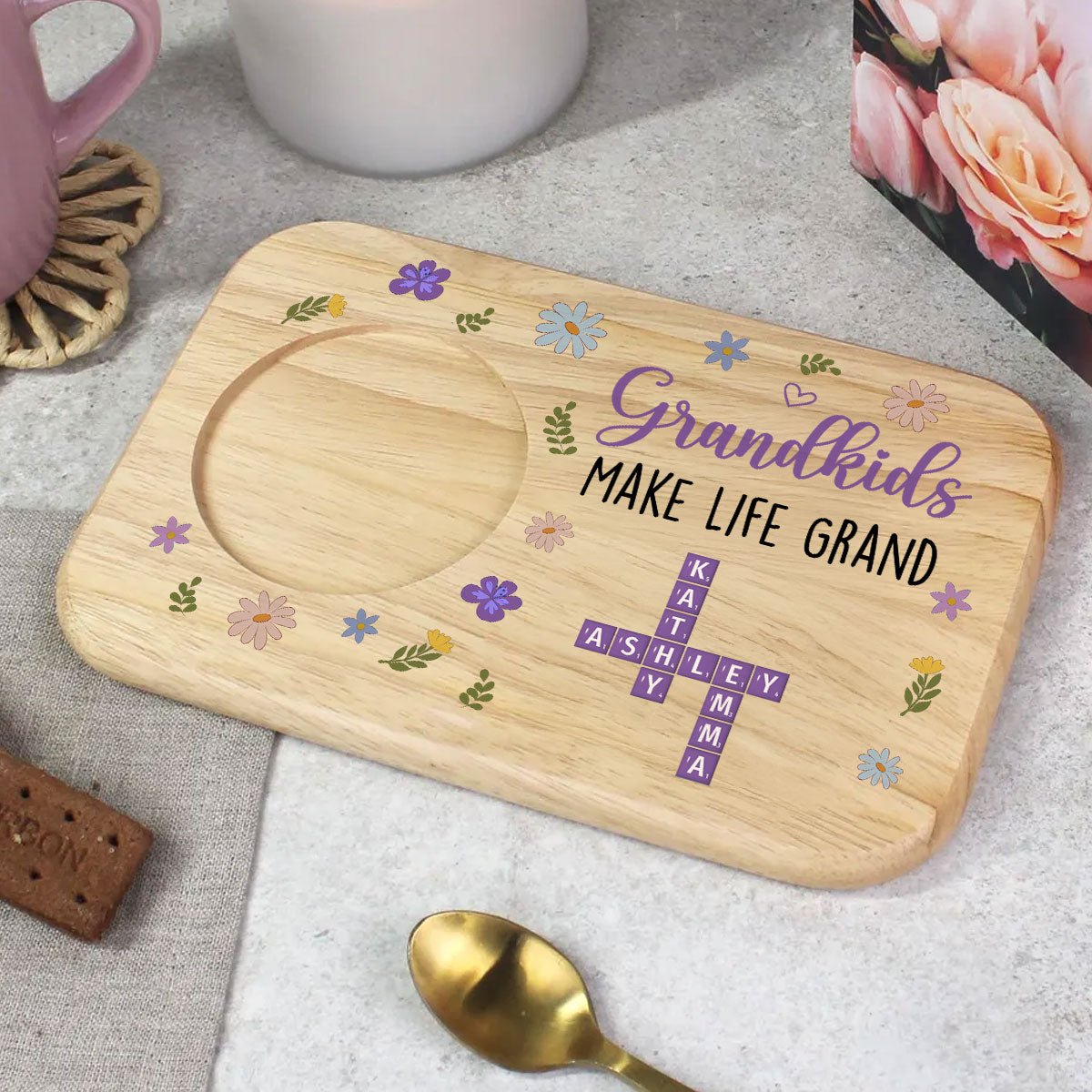 Grandkids Make Life Grand Crossword Puzzle - Personalized Custom Wooden Treat Board