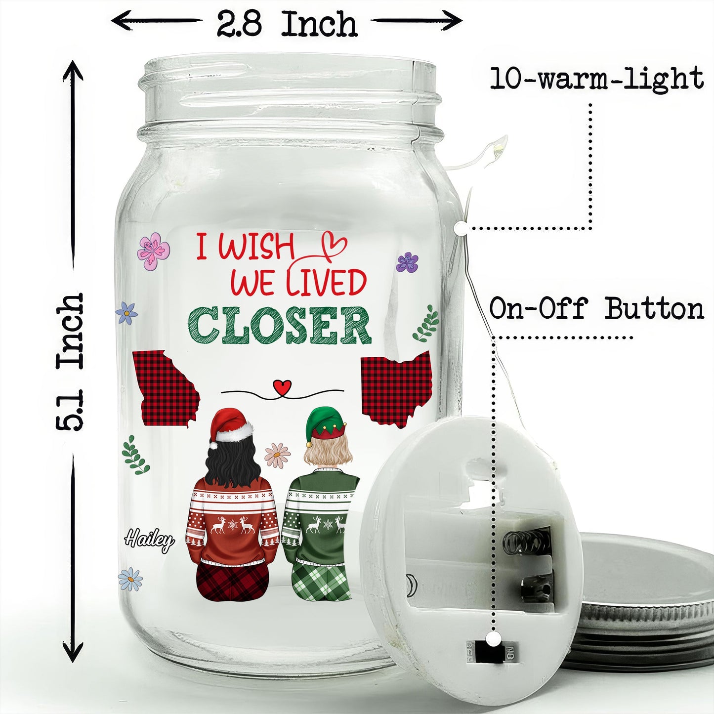 Wish You Lived Next Door - Personalized Custom Mason Jar Light
