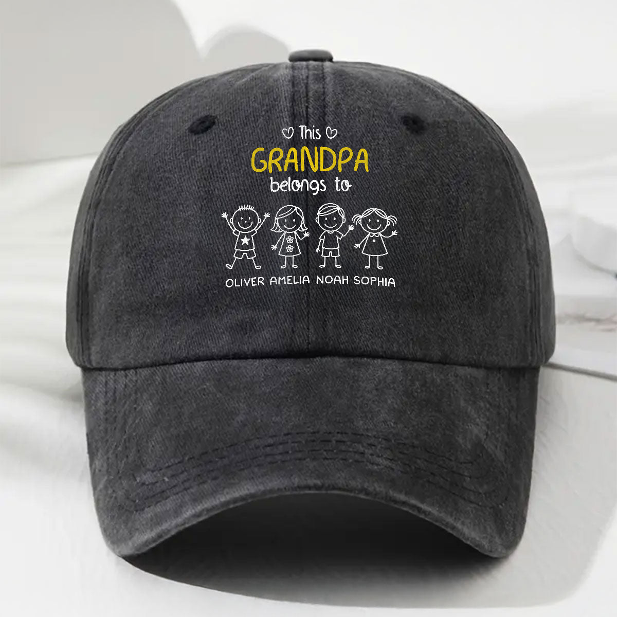 This Grandpa Belongs To Us - Personalized Custom Vintage Washed Denim Cap