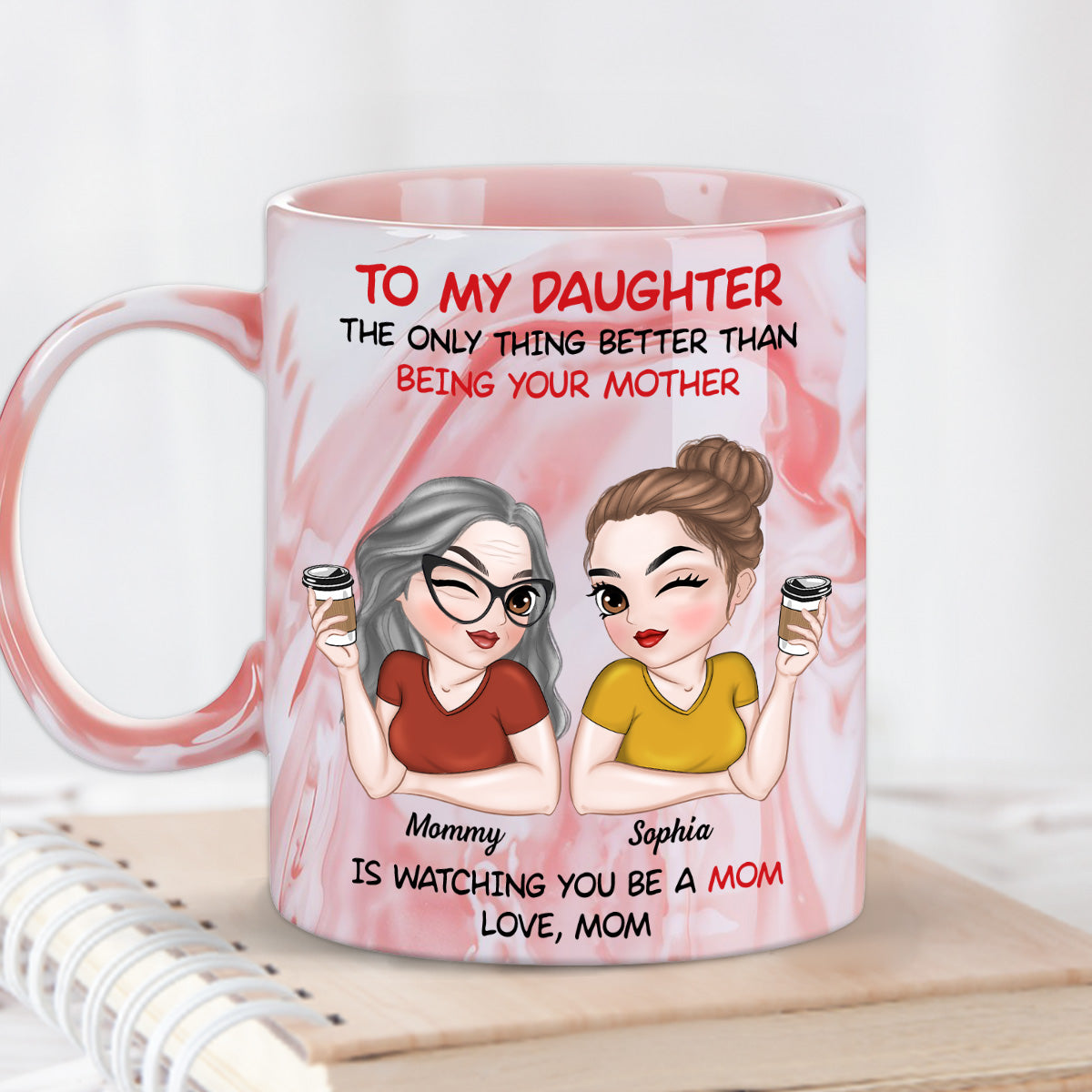 To My Daughter - Personalized Custom Pink Marble Mug