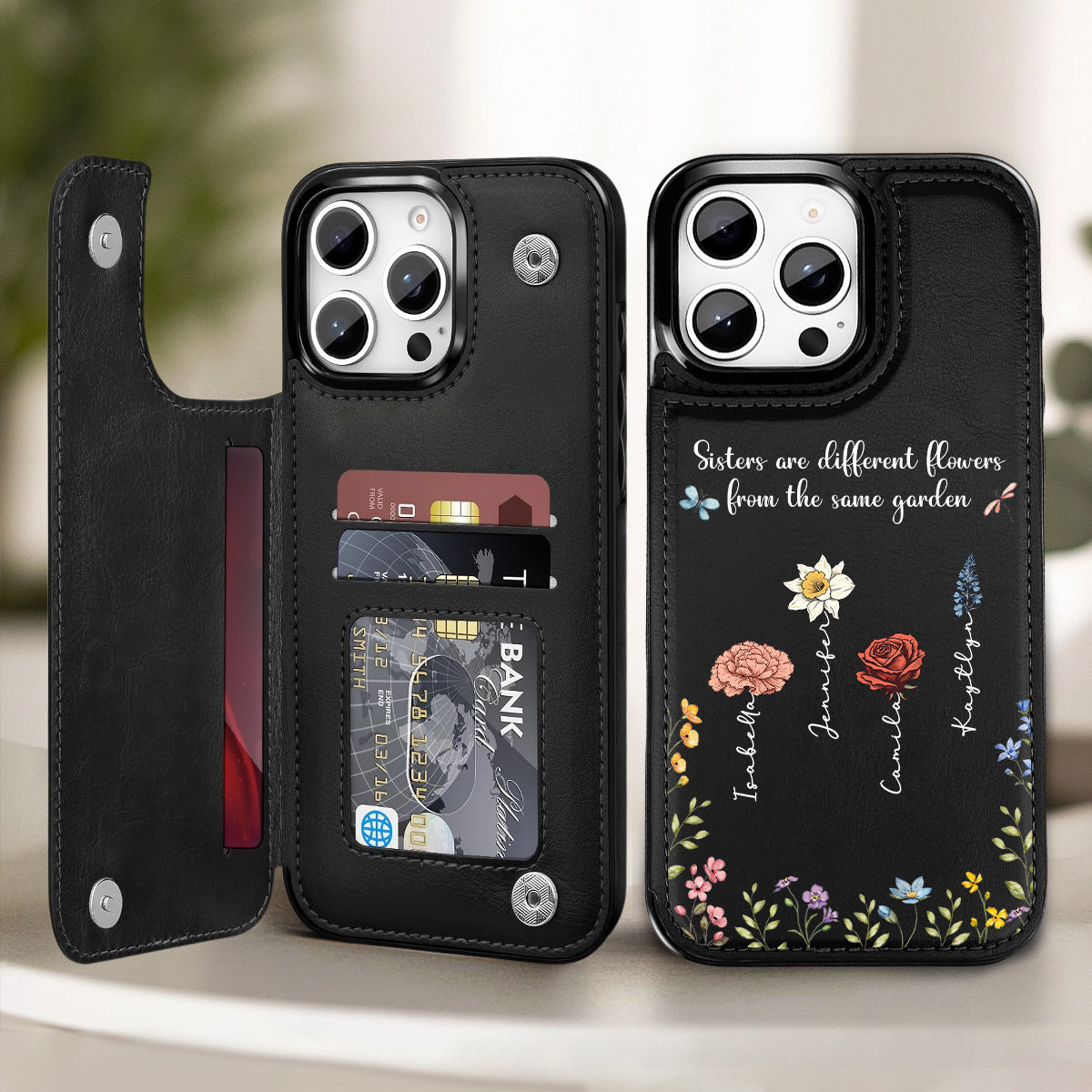 Sisters Are Different Flowers - Personalized Custom Leather Phone Case