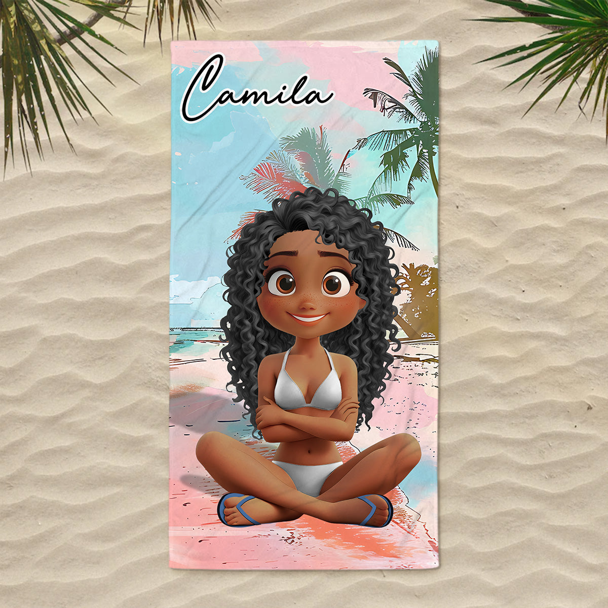 Summer Lady Cartoonize - Personalized Custom Beach Towel