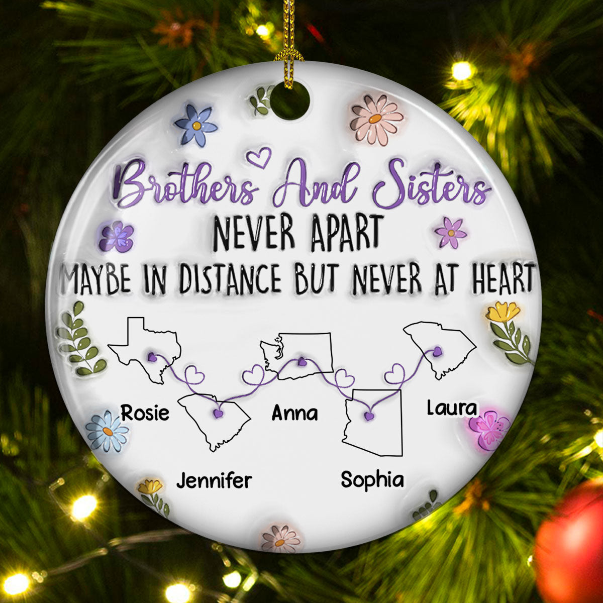 Brothers And Sisters Never Apart - Personalized Custom 3D Inflated Effect Ceramic Ornament