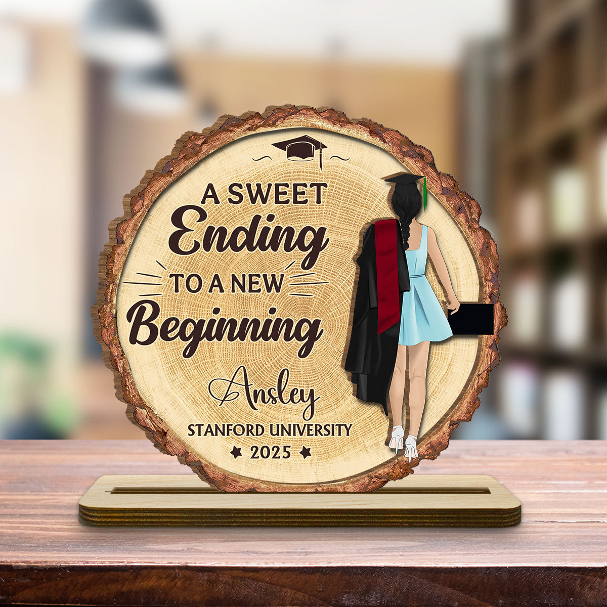 A Sweet Ending To A New Beginning - Personalized Custom 2-Layer Wood Plaque With Flat Base