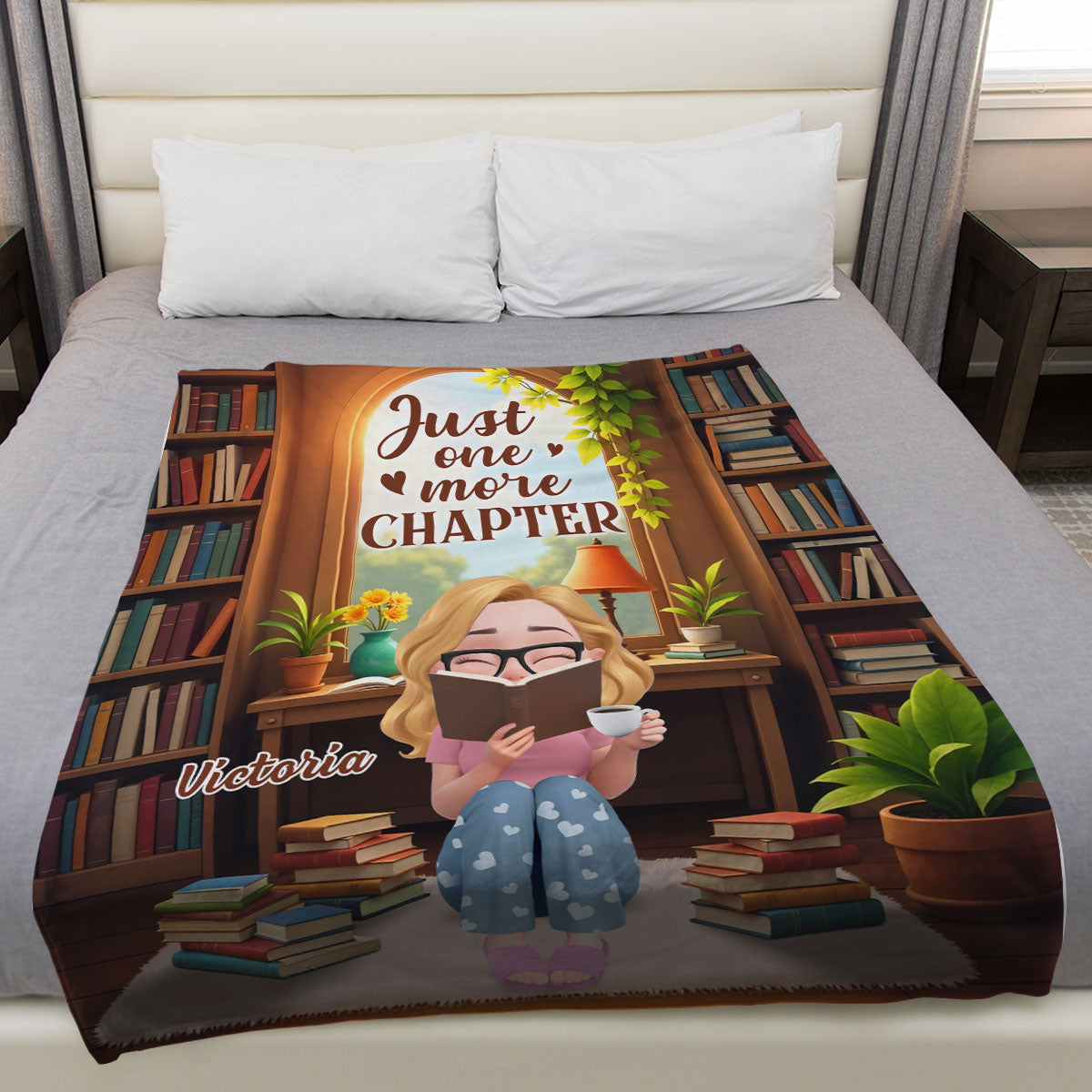A Girl And Her Books - Personalized Custom Fleece Blanket