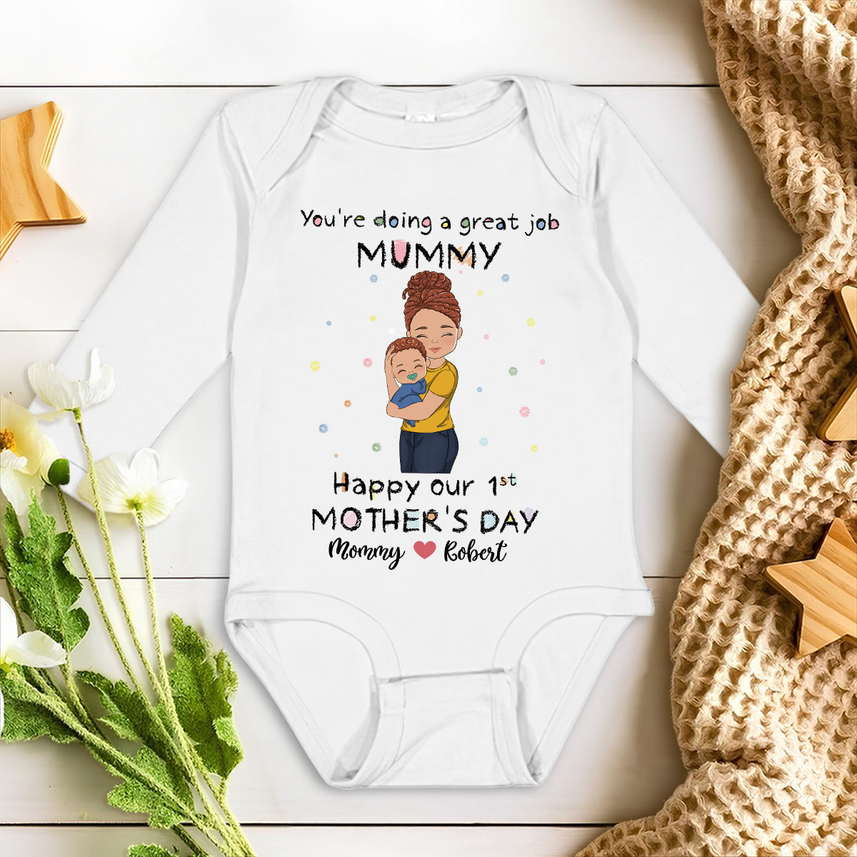 Mommy Doing A Great Job - Personalized Custom Long Sleeve Baby Onesie