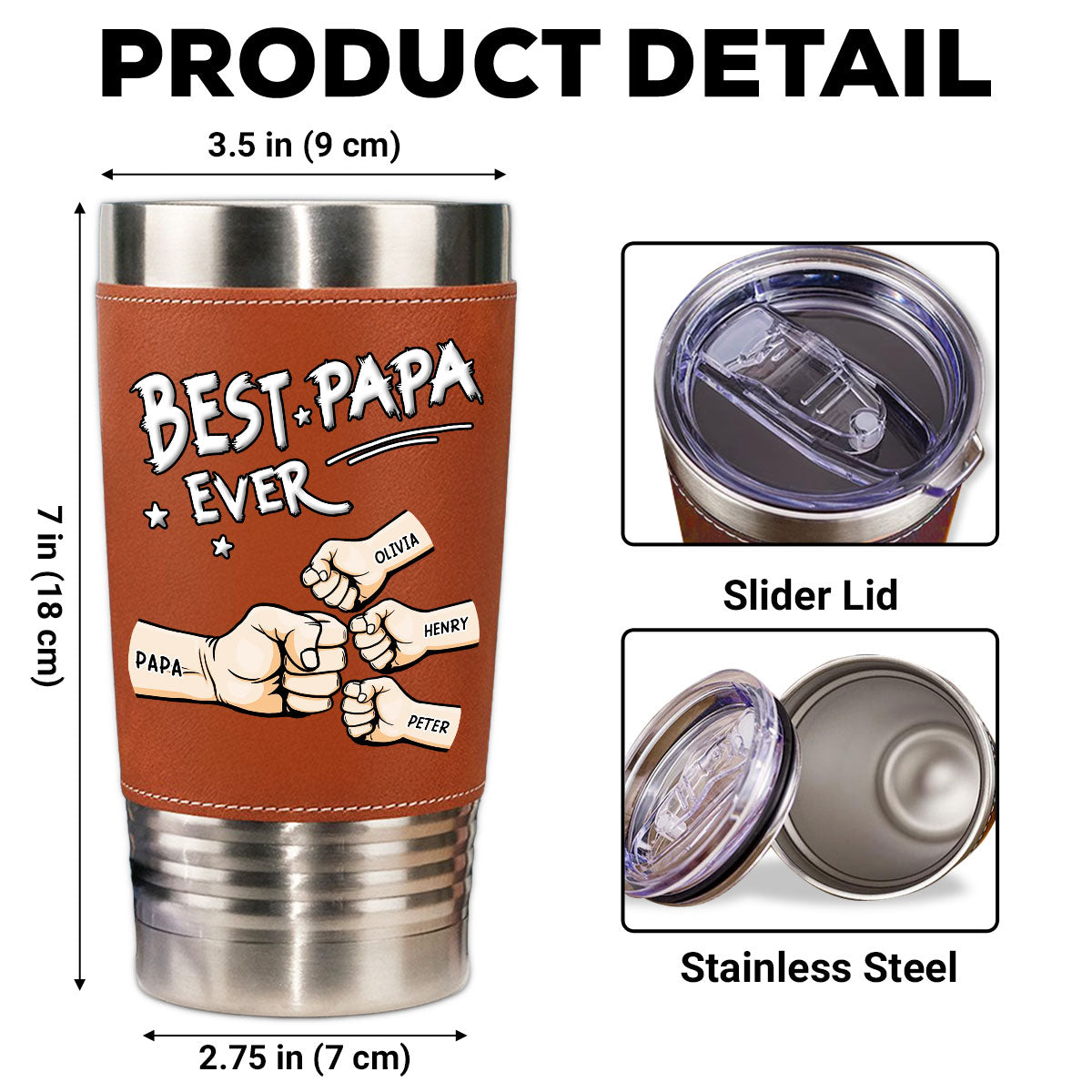 Best Grandpa - Personalized Custom Leather Tumbler