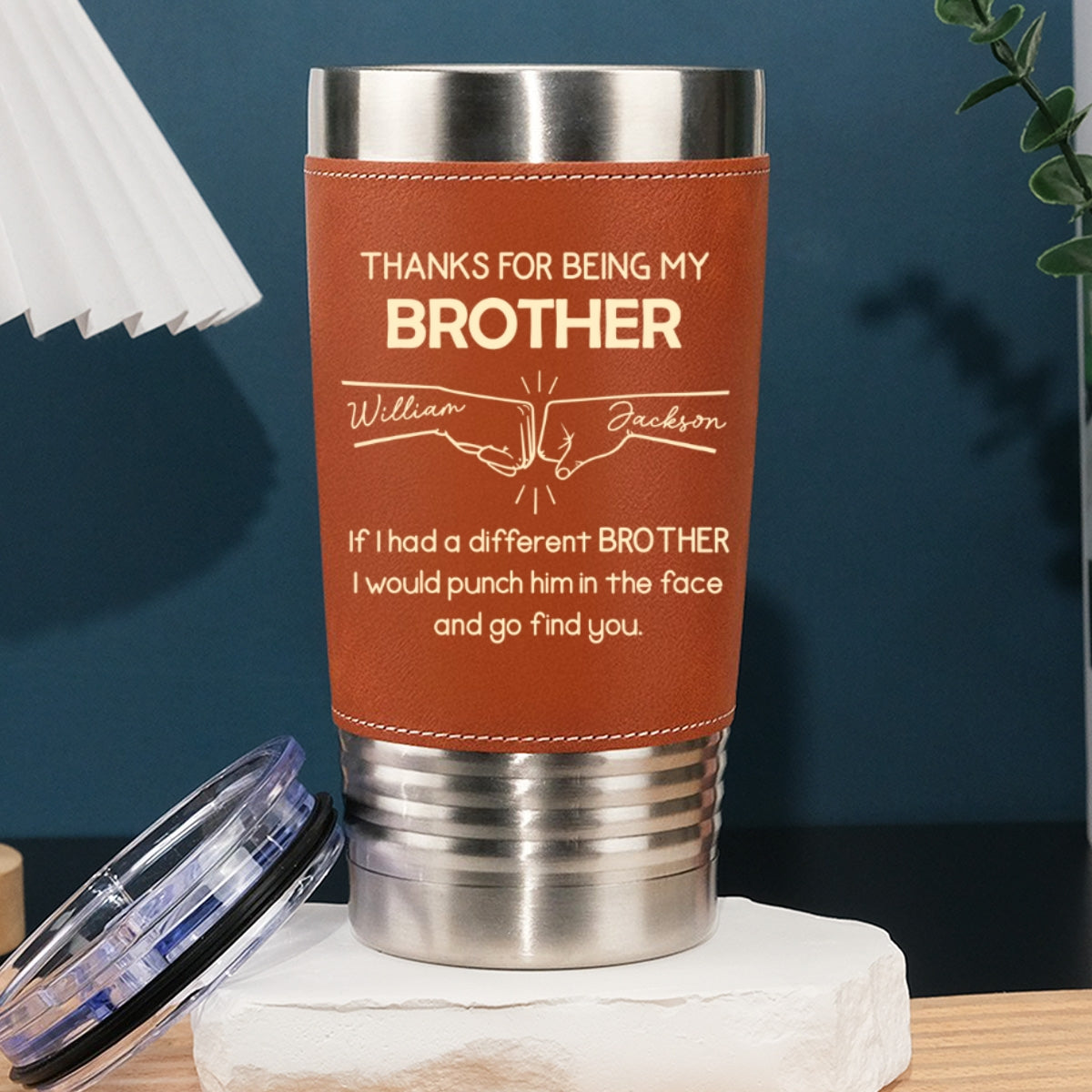 Thanks For Being My Brother - Personalized Custom Leather Tumbler