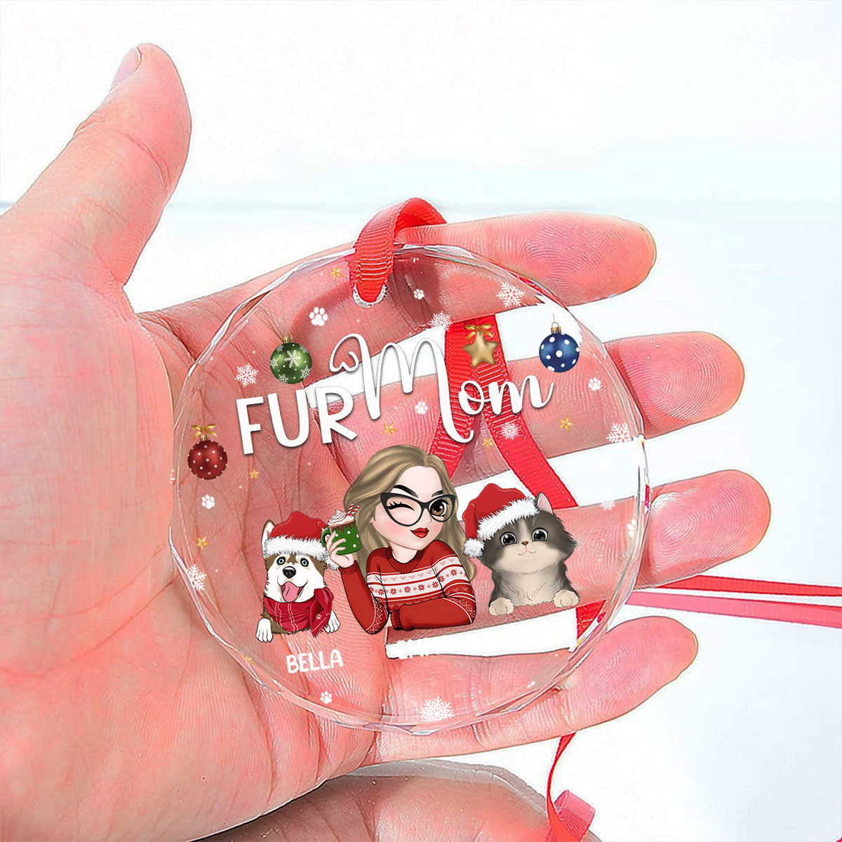 Fur Mom - Personalized Custom Glass Ornament