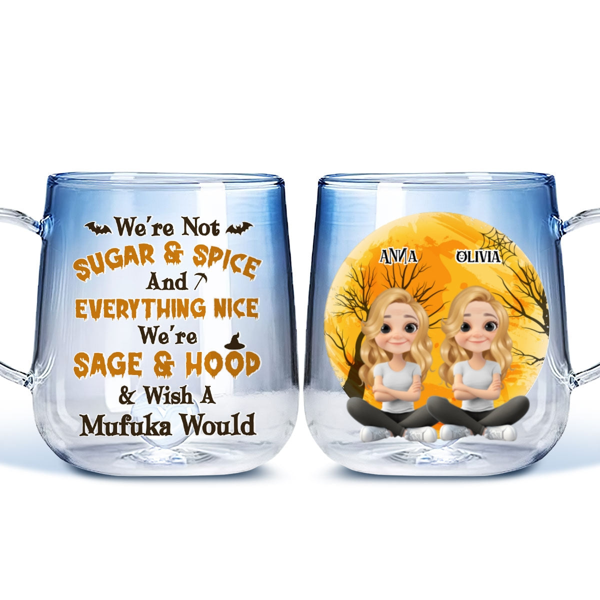 Funny Witch Friends - Personalized Custom Funny Witch Friends - Personalized Custom Blue Gradient Glass Mug